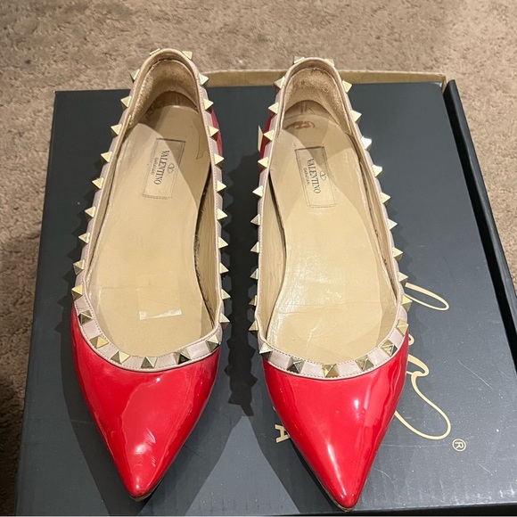 Valentino Garavani Shoes - Valentino Garavani Red Patent Rockstud Pointed-Toe Flats